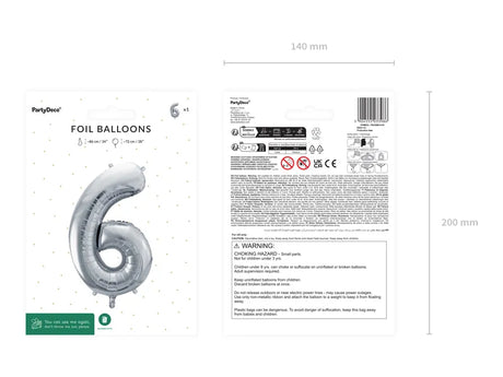 Ballone Zahl "6" 72cm, Metallic silber (1 Stk.)