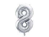 Ballone Zahl "8" 72cm, Metallic silber (1 Stk.)