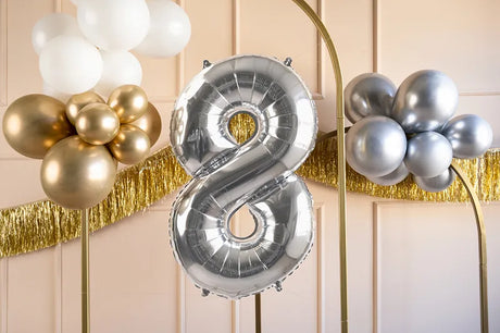 Ballone Zahl "8" 72cm, Metallic silber (1 Stk.)