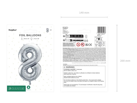 Ballone Zahl "8" 72cm, Metallic silber (1 Stk.)