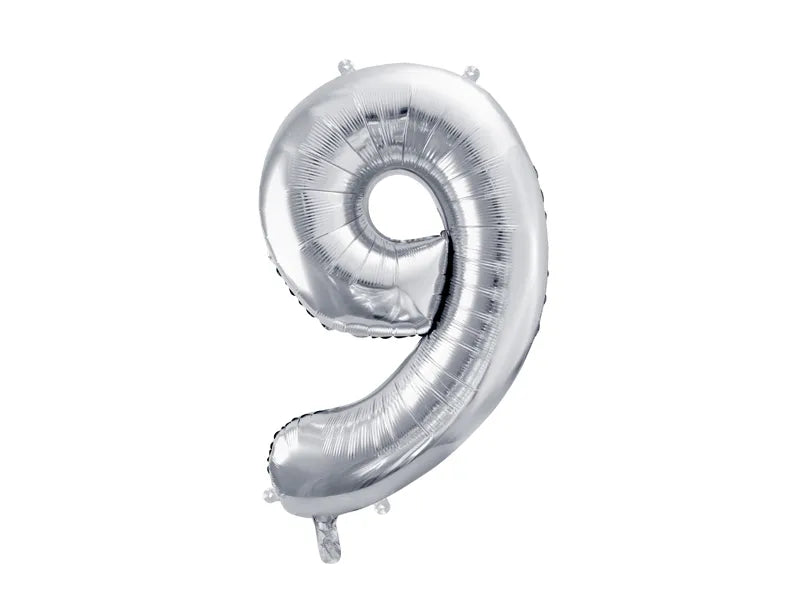Ballone Zahl "9" 72cm, Metallic silber (1 Stk.)