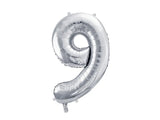 Ballone Zahl "9" 72cm, Metallic silber (1 Stk.)