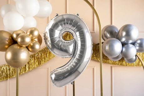 Ballone Zahl "9" 72cm, Metallic silber (1 Stk.)