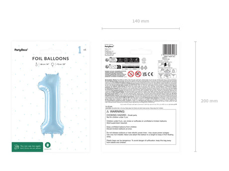Ballone Zahl "1" 72cm, Hellblau (1 Stk.)