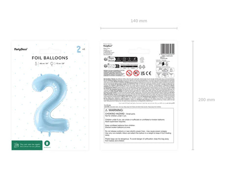 Ballone Zahl "2" 72cm, Hellblau (1 Stk.)