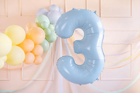 Ballone Zahl "3" 72cm, Hellblau (1 Stk.)