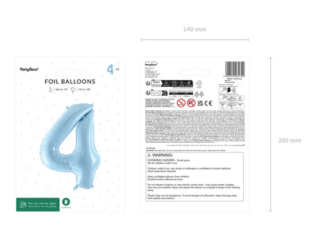 Ballone Zahl "4" 72cm, Hellblau (1 Stk.)
