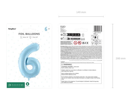 Ballone Zahl "6" 72cm, Hellblau (1 Stk.)