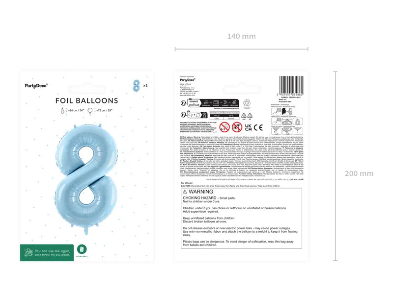 Ballone Zahl "8" 72cm, Hellblau (1 Stk.)
