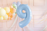 Ballone Zahl "9" 72cm, Hellblau (1 Stk.)