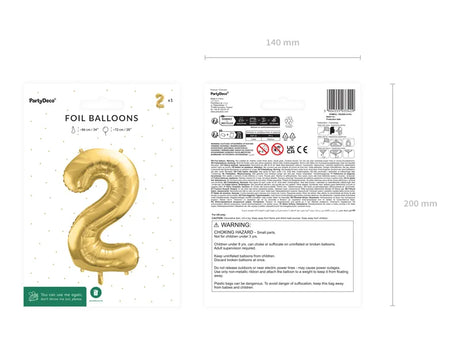 Ballone Zahl ''2'' 72cm, Metallic gold (1 Stk.)