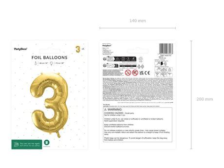 Ballone Zahl ''3'' 72cm, Metallic gold (1 Stk.)