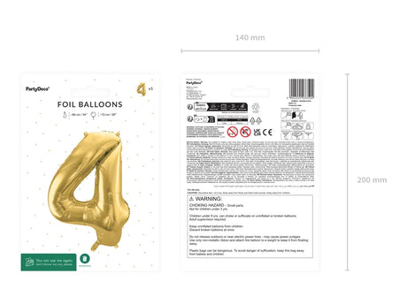 Ballone Zahl ''4'' 72cm, Metallic gold (1 Stk.)