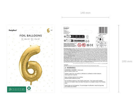Ballone Zahl ''6'' 72cm, Metallic gold (1 Stk.)