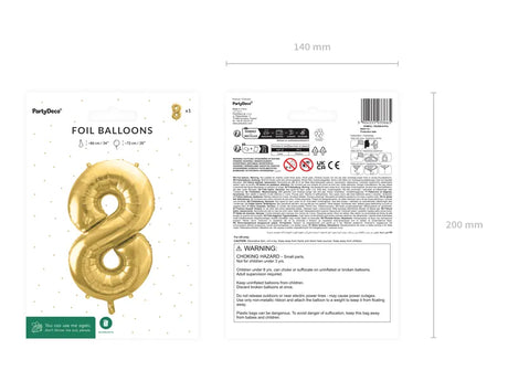 Ballone Zahl ''8'' 72cm, Metallic gold (1 Stk.)