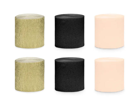 Krepppapier 5cm/10m, Set mit 6, Schwarz-Gold Mix
