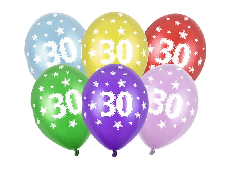 Ballone 30st Birthday 30cm, Metallic Rainbow (6 Stk.)
