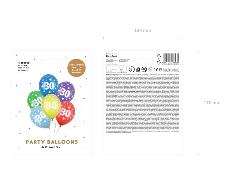 Ballone 30st Birthday 30cm, Metallic Rainbow (6 Stk.)
