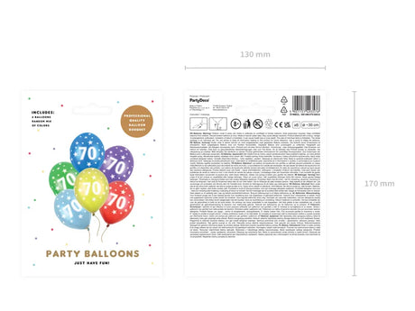 Ballone 70st Birthday 30cm, Metallic Rainbow (6 Stk.)