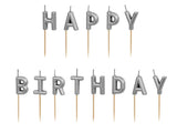 Geburtstagskerzen Happy Birthday 2,5 cm, Silber (13 Stk.)