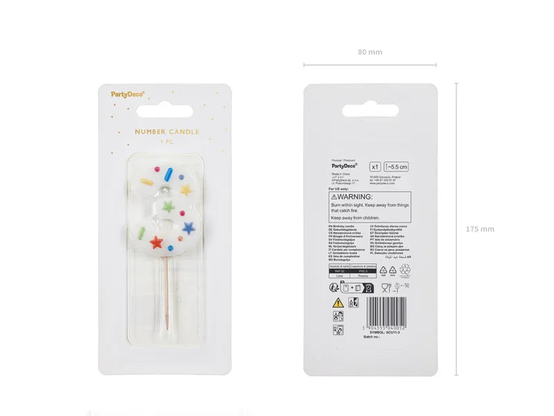 Geburtstagskerze Nummer '3', weißes Konfetti, 5,5 cm