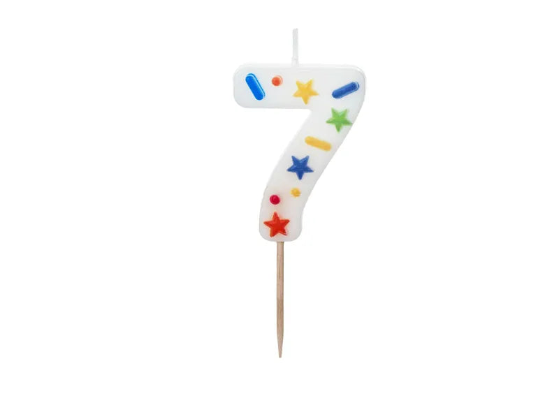 Geburtstagskerze Nummer '7', weißes Konfetti, 5,5 cm