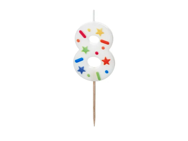 Geburtstagskerze Nummer '8', weißes Konfetti, 5,5 cm