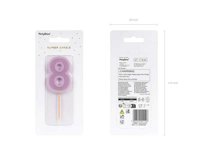 Geburtstagskerze Zahl 8, Violett, 6 cm