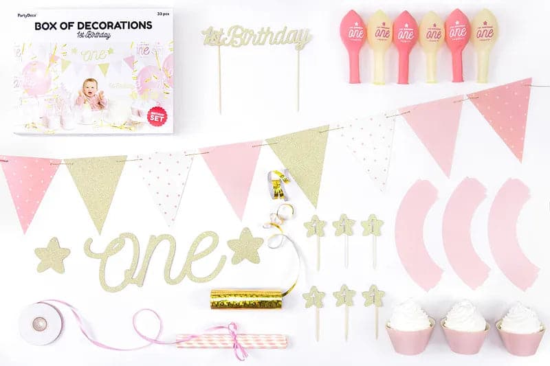 Set mit Partydekorationen - 1st Birthday, gold