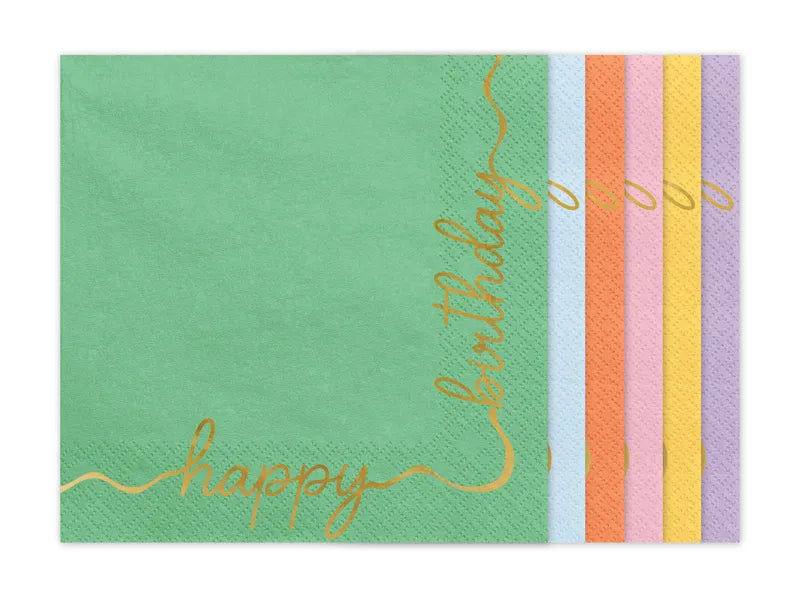Servietten Happy Birthday 33cm x 33cm, Metallic mix (12 Stk.)