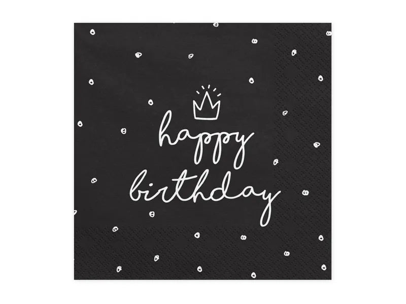 Servietten Happy Birthday 33cm x 33cm, schwarz (20 Stk.)