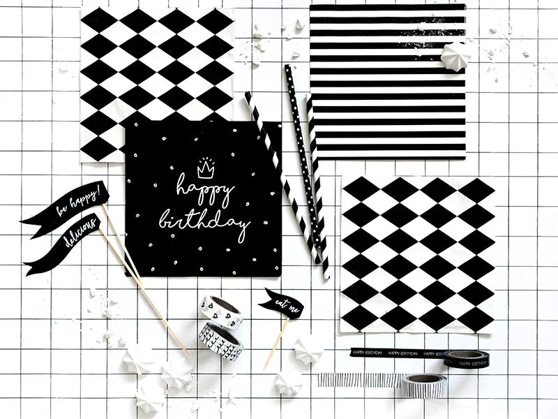 Servietten Happy Birthday 33cm x 33cm, schwarz (20 Stk.)