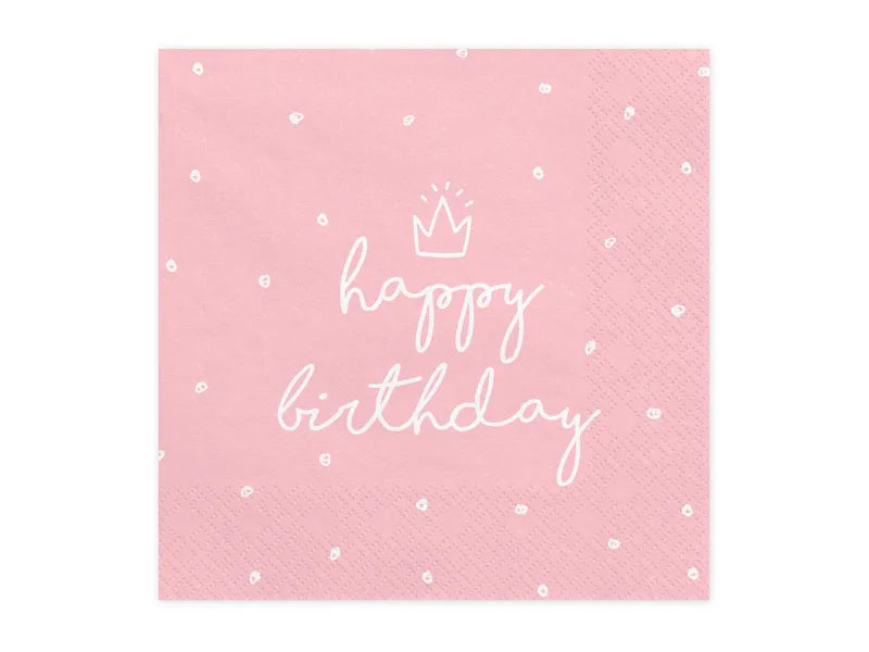 Servietten Happy Birthday 33cm x 33cm, pink (20 Stk.)