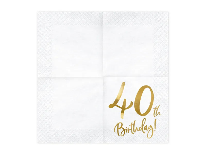 Servietten 40th Birthday 33cm x 33cm, Metallic Mix (20 Stk.)