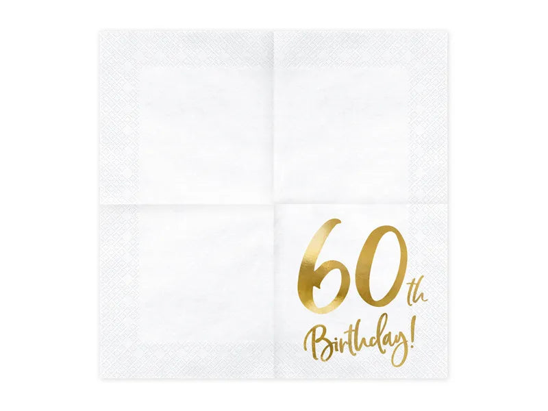 Servietten 60th Birthday 33cm x 33cm, Metallic Mix (20 Stk.)