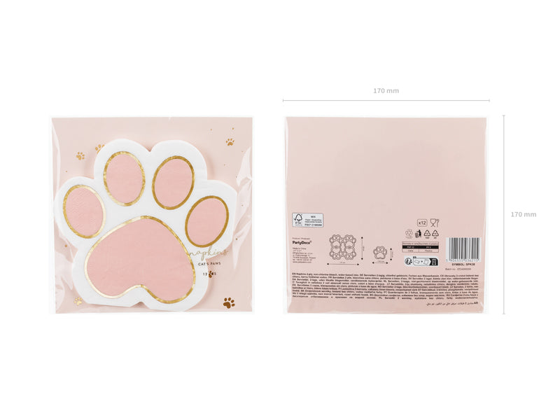 Serviette Katze 15cm x 14cm, Pastell rosa (12 Stk.)