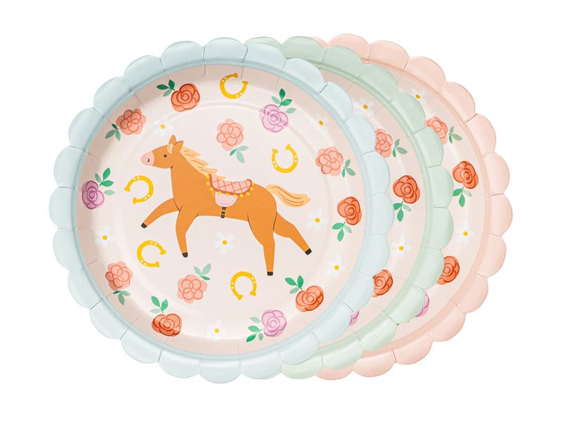 Teller Pferde 18cm, Pastell Mix (6 Stk.)