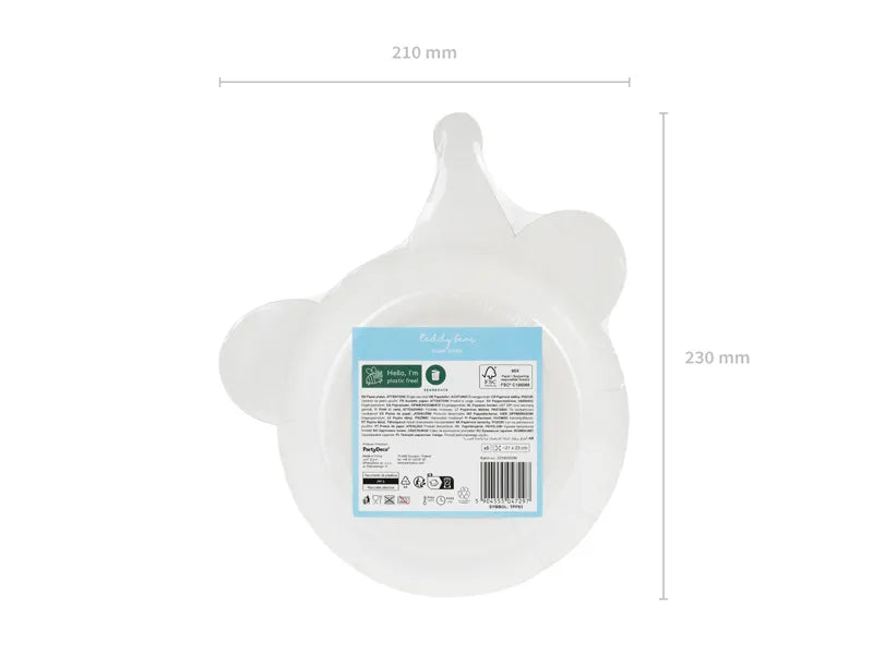 Teller Teddy Bär 23cm, Pastell Mix (6 Stk.)
