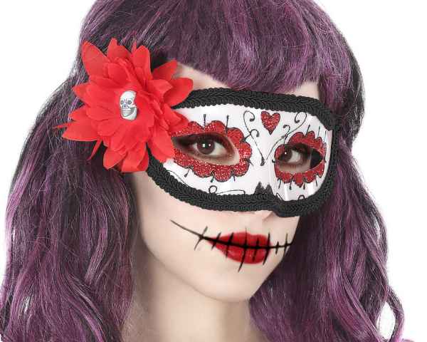 Maske Maskenball, rot mit Blume (1 Stk.)