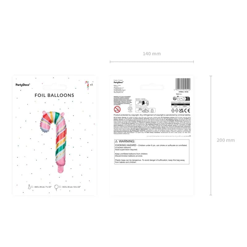 Ballone Zuckerstange 18.5cm x 35cm Metallic Mix (5 Stk.)