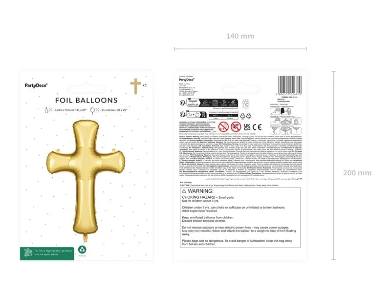 Folienballon Kreuz 103.5x74.5 cm Gold