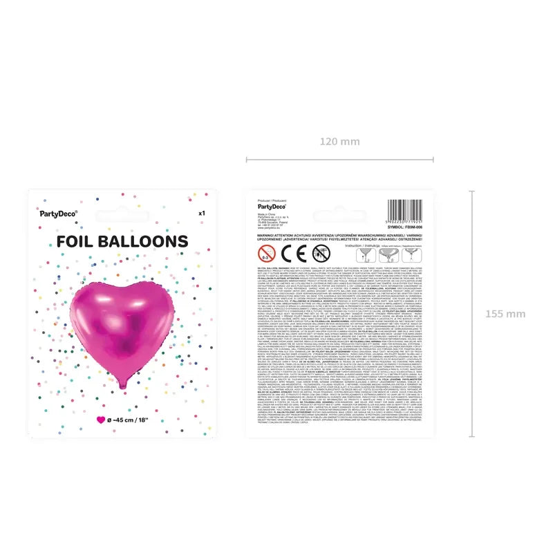Ballone Herz 45cm Metallic rosa (1 Stk.)