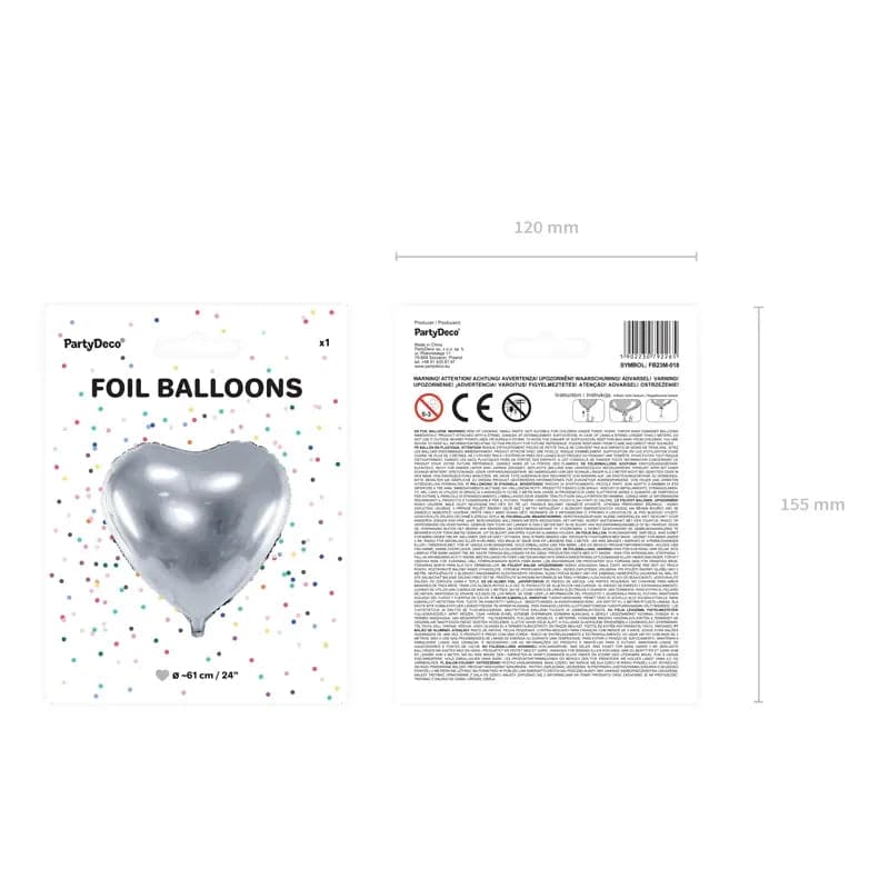 Ballone Herz 61cm Metallic silber (Mengenrabatt)