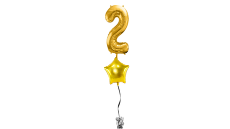 Ballone Zahl "2" in gold, Ballonbouquet