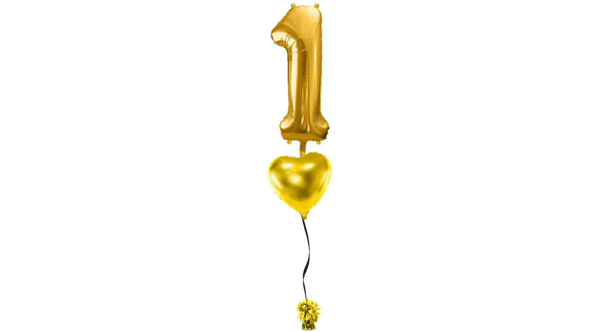 Ballone Zahl "2" in gold, Ballonbouquet