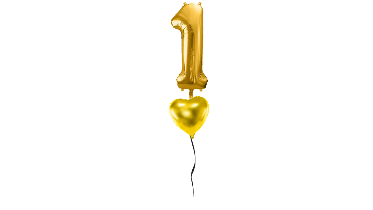 Ballone Zahl "2" in gold, Ballonbouquet