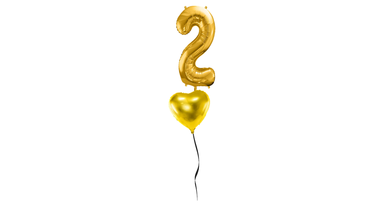 Ballone Zahl "2" in gold, Ballonbouquet
