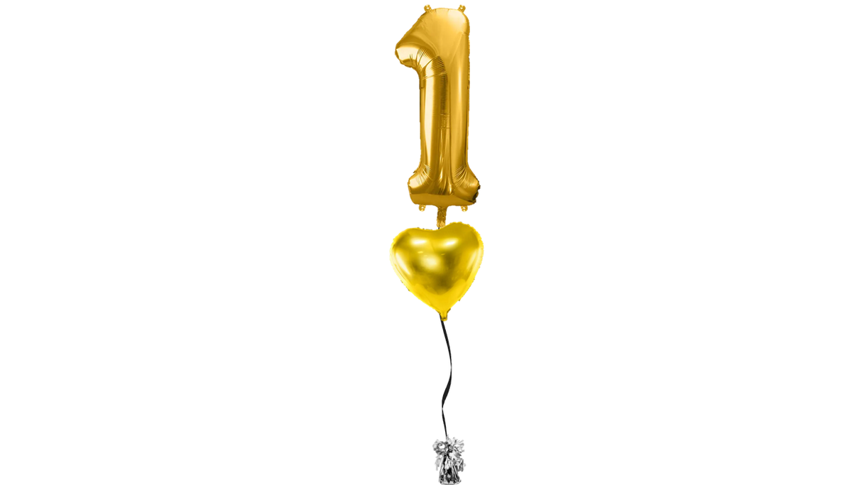 Ballone Zahl "2" in gold, Ballonbouquet