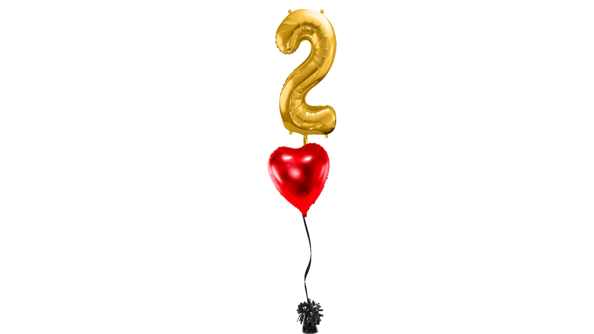Ballone Zahl "2" in gold, Ballonbouquet