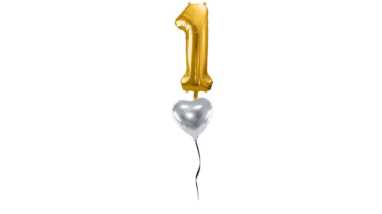 Ballone Zahl "2" in gold, Ballonbouquet